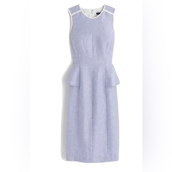 J. Crew Linen Peplum Dress French Blue Size 4 EUC MSRP $168 - Picture 1 of 4